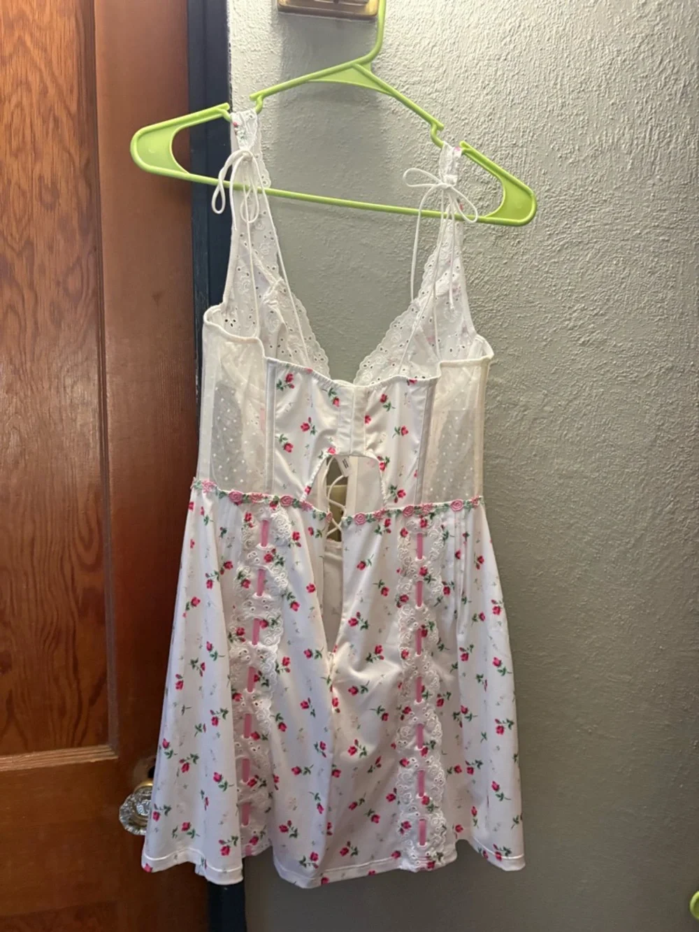 For Love And Lemons White Slip Dress with Pink Rose Embroidery - Picture 2 of 5